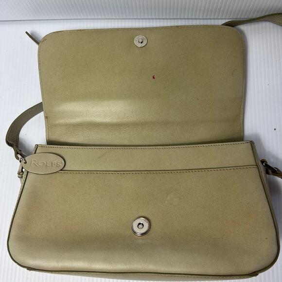 Vintage Rolfs Leather Flap Shoulder Bag Adjustable Strap Gray Green 90s Y2K - Picture 3 of 12